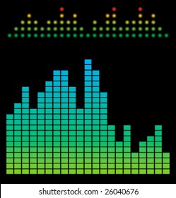 Vector musical abstract background showing flashing lights and a volume graph