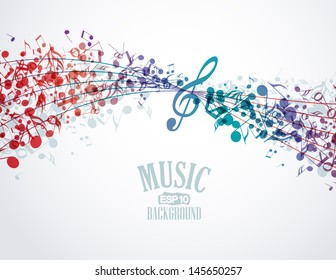 Vector musical background with colored notes