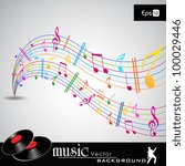 Vector musical background with colorful musical notes and waves and copy space for your text. EPS 10. can be use as flyer, banner, poster or template for musical events and other occasions.