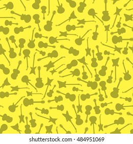 Vector Musical Background. Guitar Silhouettes Seamless Pattern on Yellow