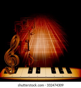 Vector musical background piano keys with a treble clef on a dark background with notes and texture in perspective. Can be used as poster advertising, or separately. Applied to any black background.
