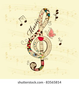 Vector musical background with treble clef