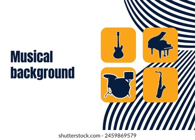 Vector musical colorful jazz background. Musical instruments guitar, drums, piano, saxophone