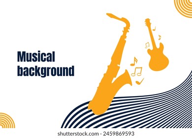 Vector musical colorful jazz background. Musical instruments saxophone and guitar