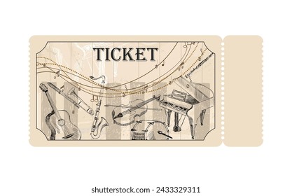 Vector musical concert ticket template.