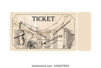 Vector musical concert ticket template.