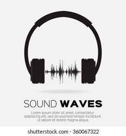 Vector musical dj  style - headphones with sound waves. Music and audio concept design element.