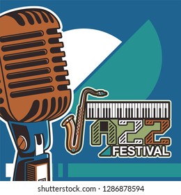 Vector musical flyer Jazz festival. Music poster background festival brochure flyer template. - Vector