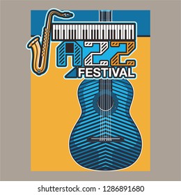 Vector musical flyer Jazz festival. Music poster background festival brochure flyer template. - Vector