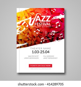 Vector musical flyer Jazz festival. Music poster background festival brochure flyer template.