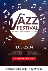 Vector musical flyer Jazz festival. Music poster background festival banner or flyer template