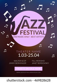 Vector musical flyer Jazz festival. Music poster background festival banner or flyer template