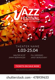 Vector musical flyer Jazz festival. Music poster background festival brochure flyer template