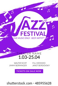 Vector musical flyer Jazz festival. Music poster background festival banner or flyer template