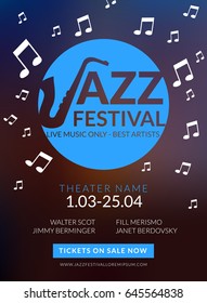 Vector musical flyer Jazz festival. Music poster background festival banner flyer template.