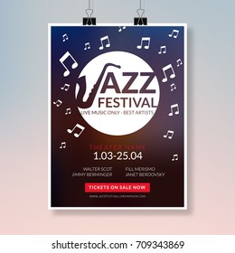 Vector musical flyer Jazz festival. Music concert poster background festival brochure flyer template.