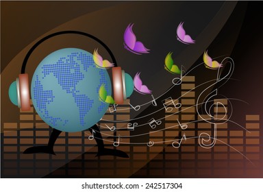 vector musical globe with speaker