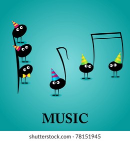 Vector musical greeting card with funny notes