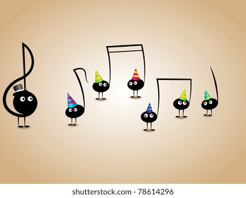 Vector musical greeting card with funny notes