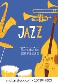 Vector musical instruments for jazz poster or card. 