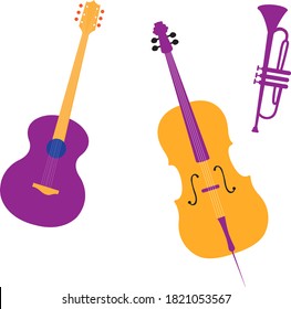 Vector musical instruments set. Flat style illustration