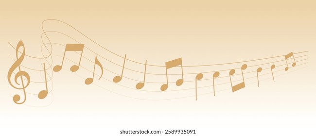 Vector musical melody with floating notes on staff lines. Elegant music score illustration for banners, posters, greeting cards, backgrounds, and creative projects