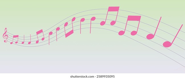 Vector musical melody with floating notes on staff lines. Elegant music score illustration for banners, posters, greeting cards, backgrounds, and creative projects