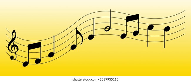 Vector musical melody with floating notes on staff lines. Elegant music score illustration for banners, posters, greeting cards, backgrounds, and creative projects