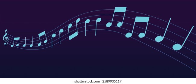 Vector musical melody with floating notes on staff lines. Elegant music score illustration for banners, posters, greeting cards, backgrounds, and creative projects