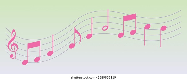 Vector musical melody with floating notes on staff lines. Elegant music score illustration for banners, posters, greeting cards, backgrounds, and creative projects