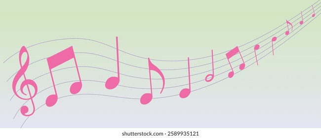 Vector musical melody with floating notes on staff lines. Elegant music score illustration for banners, posters, greeting cards, backgrounds, and creative projects