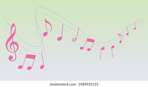 Vector musical melody with floating notes on staff lines. Elegant music score illustration for banners, posters, greeting cards, backgrounds, and creative projects