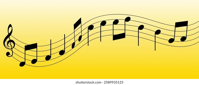 Vector musical melody with floating notes on staff lines. Elegant music score illustration for banners, posters, greeting cards, backgrounds, and creative projects