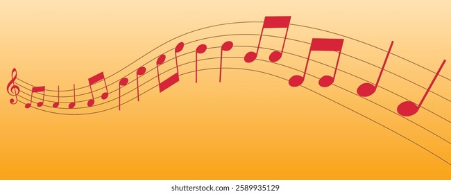 Vector musical melody with floating notes on staff lines. Elegant music score illustration for banners, posters, greeting cards, backgrounds, and creative projects