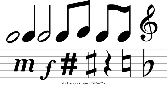 Vector musical notations on white background