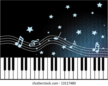 vector of musical note piano with magic stars and wave staff