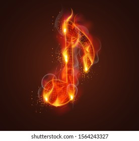 vector musical note symbol of a heart on  fire and smoke