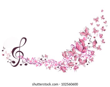Vector musical notes with butterflies