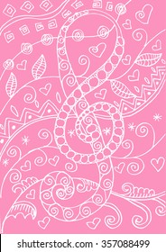 Vector musical notes and floral. Hand drawing illustration.