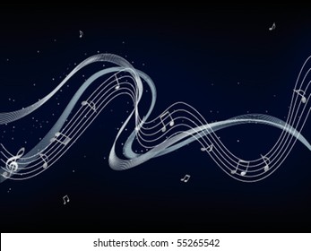 Vector musical notes on a dark background