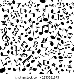 Vector Musical Notes Seamless Pattern on White Background.