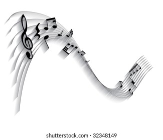 Vector musical notes staff background for design use