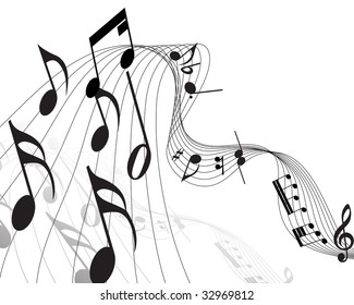 Vector musical notes staff background for design use