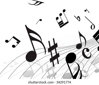 Vector musical notes staff background for design use