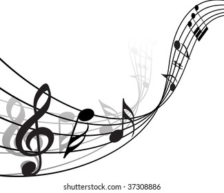 Vector musical notes staff background for design use