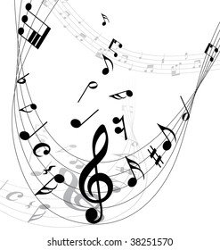 Vector musical notes staff background for design use