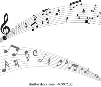 Vector musical notes staff background for design use