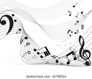 Vector musical notes staff background for design use