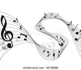 Vector musical notes staff background for design use