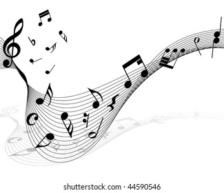 Vector musical notes staff background for design use